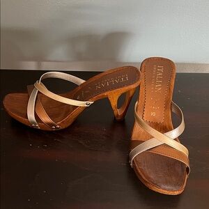 Italian Shoemakers wooden metallic dress sandals